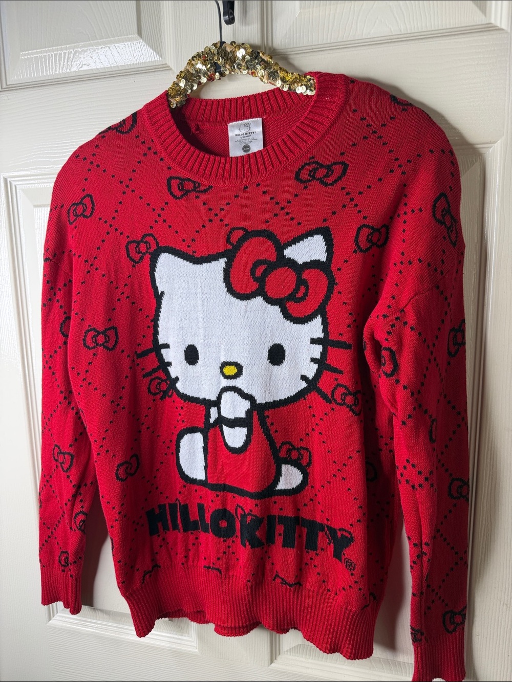 Hello Kitty Red Knit Crewneck Sweater with Graphic Motif - Picture 2 of 5